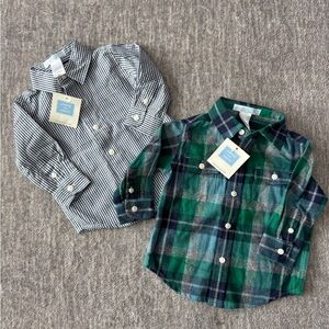 Janie and Jack Green Plaid and Blue Striped Button Down Shirts